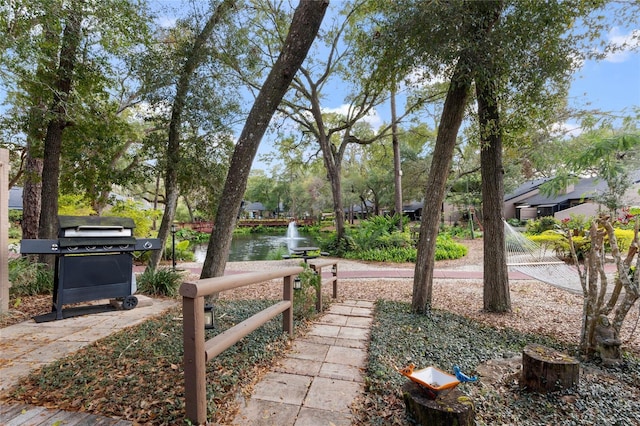 view of yard with a water view