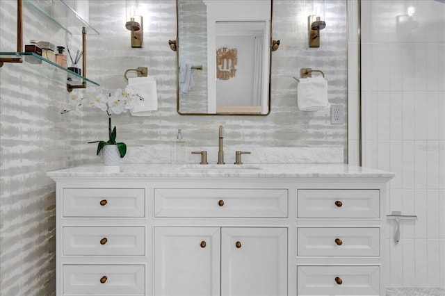 bathroom with vanity and backsplash