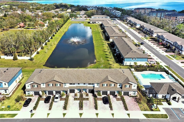 aerial view with a water view