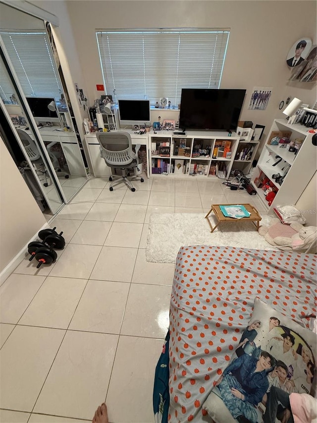 living room featuring tile patterned flooring