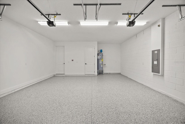 19307 Banfield Pl, Orlando, FL 32827 - garage with a garage door opener, concrete block wall, electric panel, and electric water heater