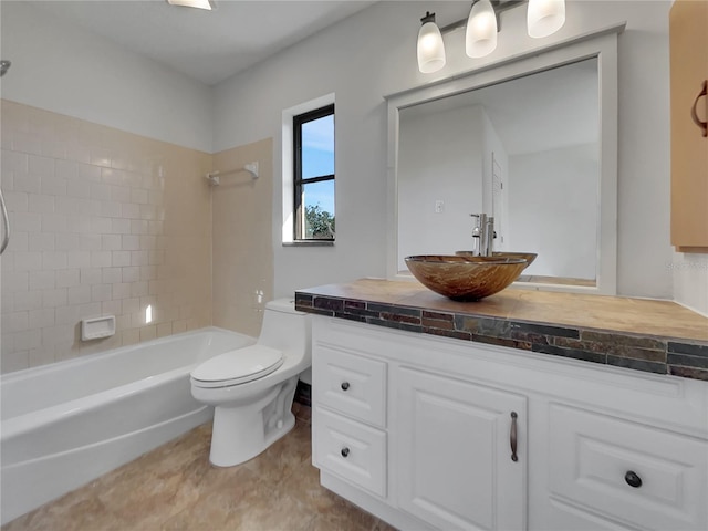 full bathroom with toilet, tub / shower combination, and vanity