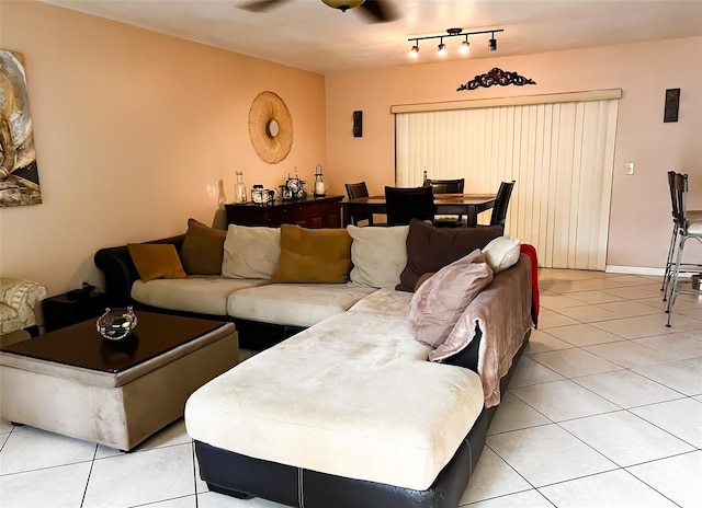 living room featuring light tile patterned floors