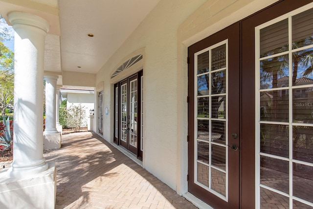 view of patio featuring french doors