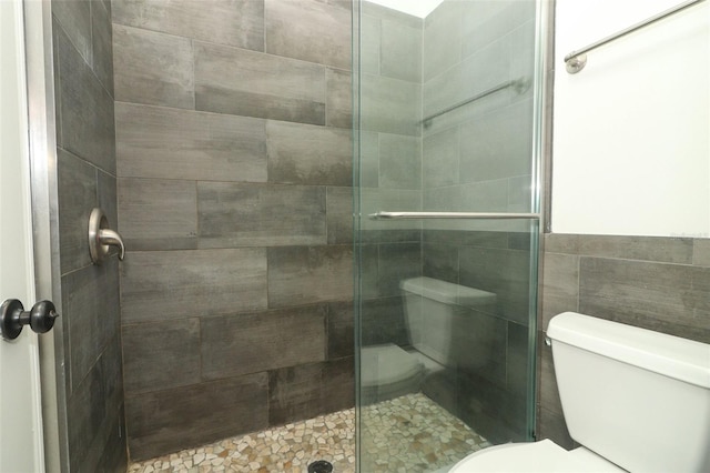 full bathroom with a shower stall and toilet