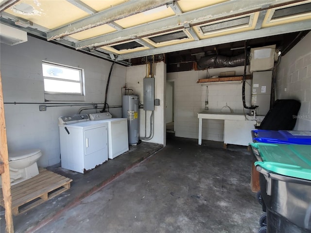 1616 Ferndell Rd, Orlando, FL 32808 - below grade area featuring washer and dryer, electric panel, electric water heater, and concrete block wall