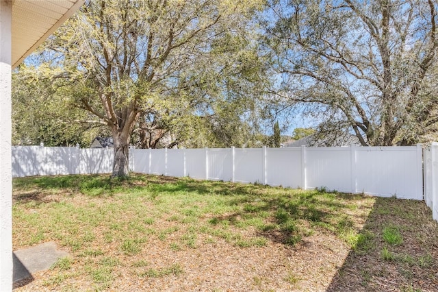 view of yard with a fenced backyard