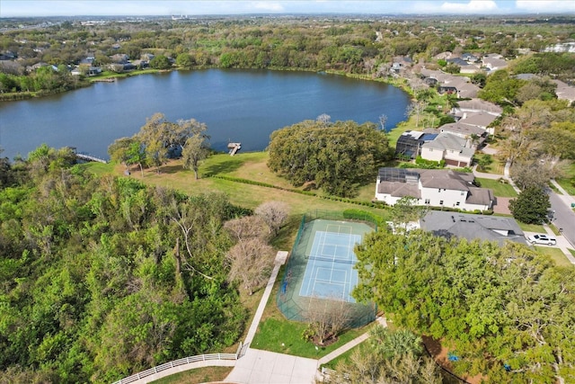 birds eye view of property featuring a residential view and a water view