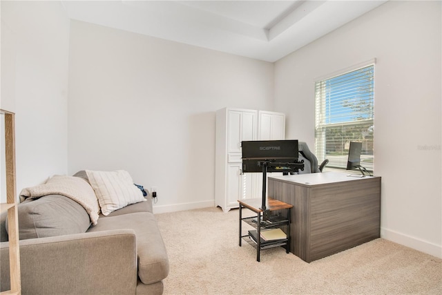 office space with light colored carpet and baseboards