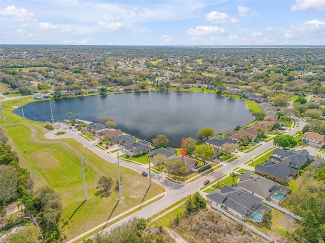 bird's eye view with a water view and a residential view