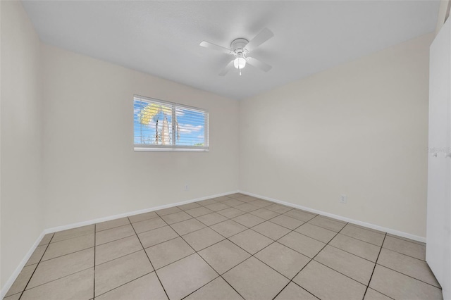 spare room featuring ceiling fan and baseboards