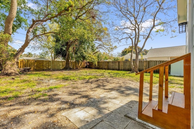 view of yard featuring a patio area and a fenced backyard