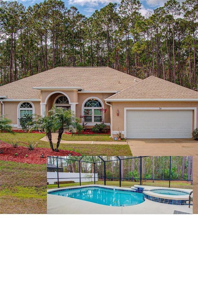 view of swimming pool featuring fence, a fenced in pool, and an in ground hot tub