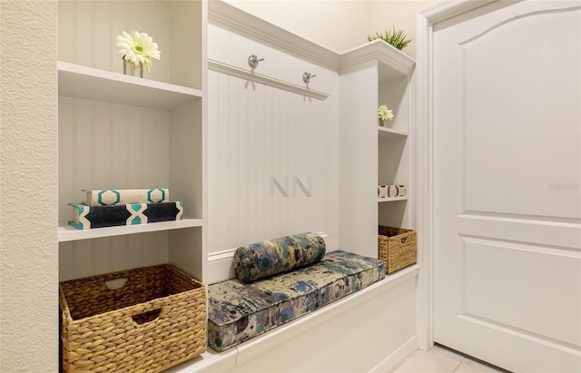 mudroom featuring light tile patterned flooring