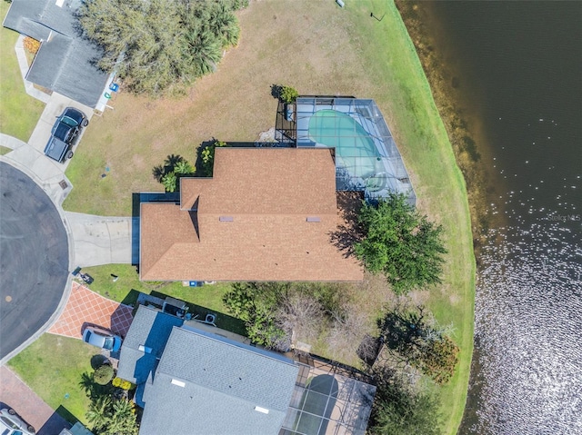 aerial view with a water view