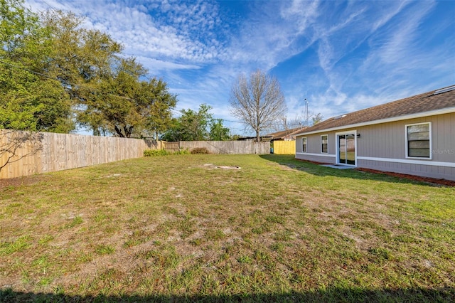 view of yard with a fenced backyard