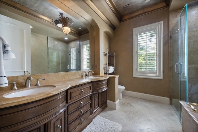 1400 Alabama Dr, Winter Park, FL 32789 - full bathroom with a stall shower, a sink, ornamental molding, and baseboards