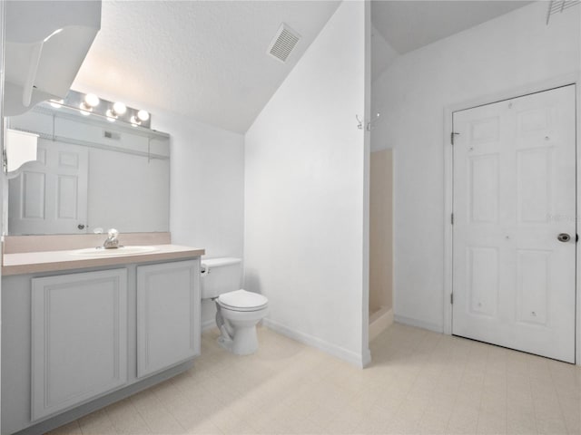 full bathroom with baseboards, visible vents, toilet, tile patterned floors, and vanity