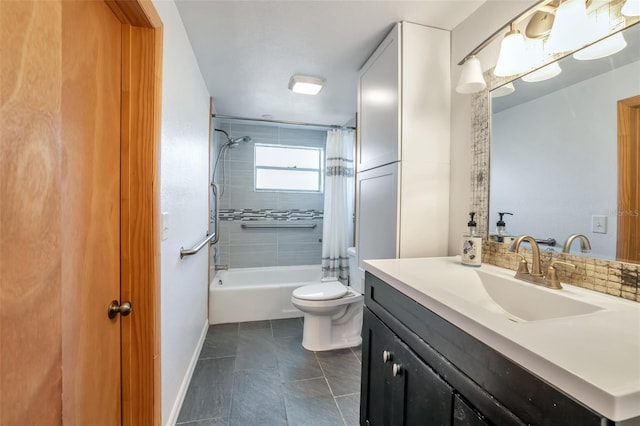651 W Lake Brantley Rd, Altamonte Springs, FL 32714 - bathroom with shower / tub combo with curtain, vanity, baseboards, toilet, and tile patterned flooring