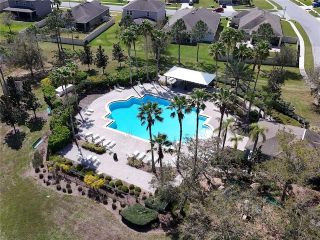 bird's eye view with a residential view