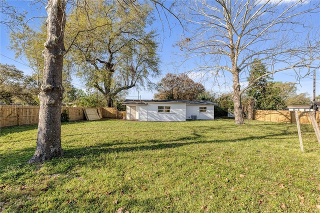 view of yard with a fenced backyard