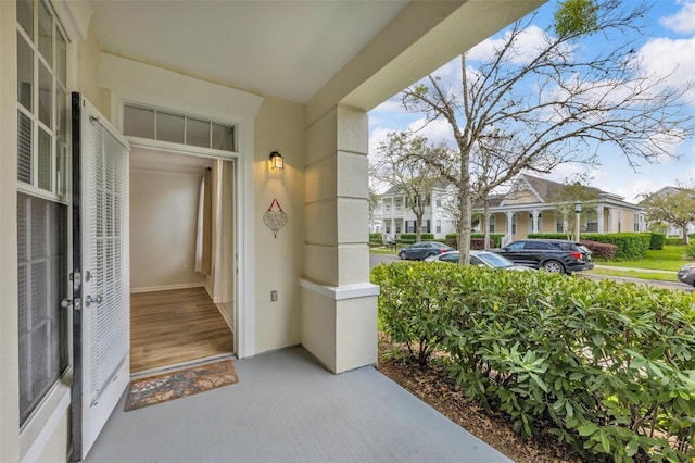 entrance to property with a residential view