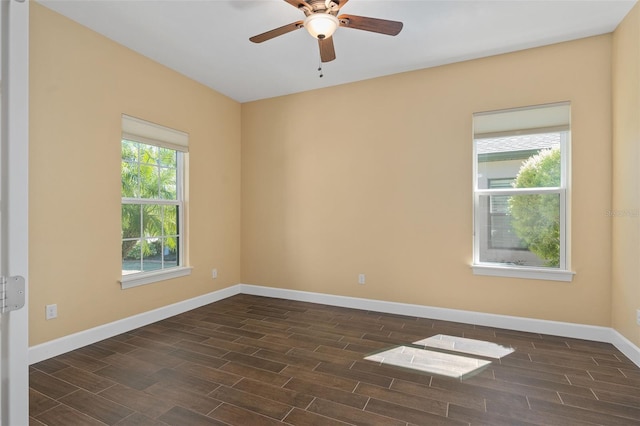 empty room featuring a wealth of natural light, wood finish floors, and baseboards