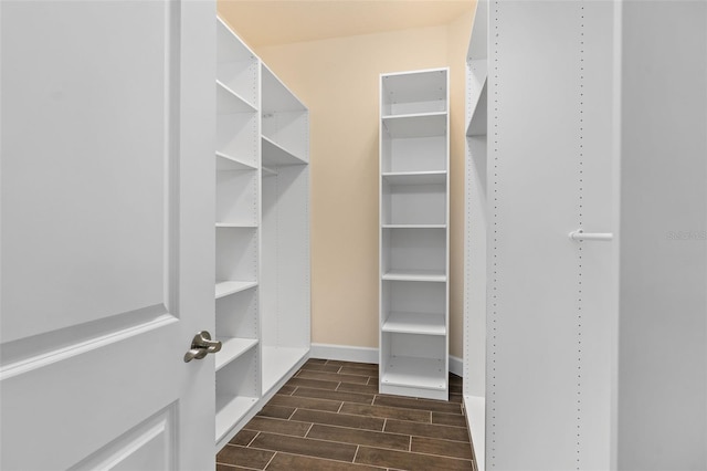 spacious closet with wood finish floors