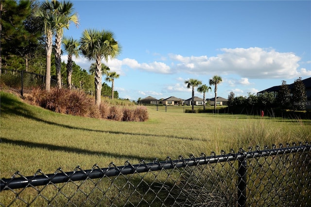 view of home's community featuring fence