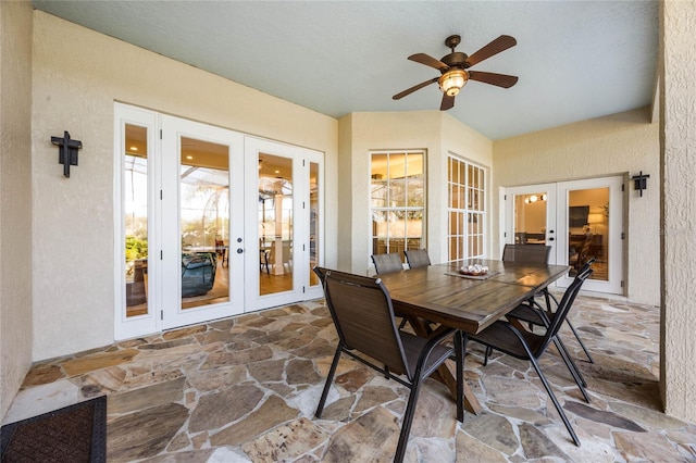 sunroom / solarium with french doors and ceiling fan