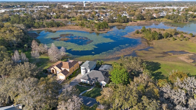 bird's eye view featuring a water view