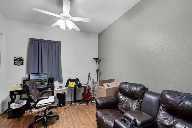 office area featuring ceiling fan and wood finished floors