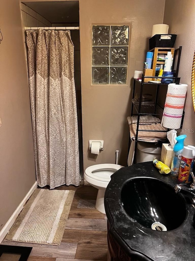 131 San Blas Ave, Kissimmee, FL 34743 - bathroom featuring a sink, wood finished floors, toilet, and a shower with curtain