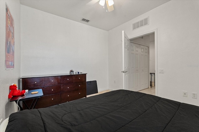 bedroom with visible vents and ceiling fan