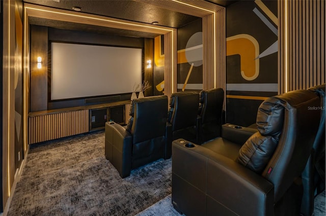 home theater room featuring carpet