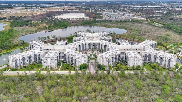 aerial view with a view of city and a water view