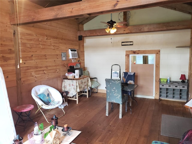 11213 River Grove Dr, Orlando, FL 32817 - dining area featuring hardwood / wood-style floors, ceiling fan, and wood walls