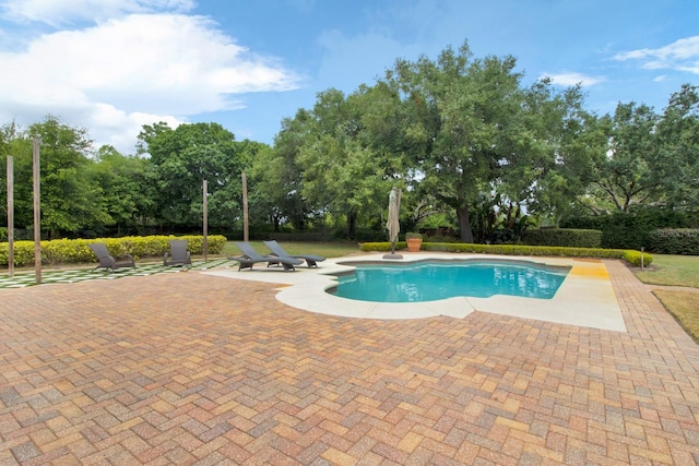 outdoor pool featuring a patio area