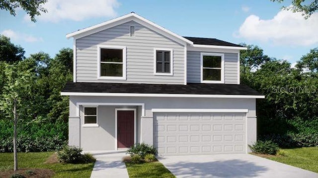 view of front of house featuring concrete driveway, roof with shingles, and an attached garage