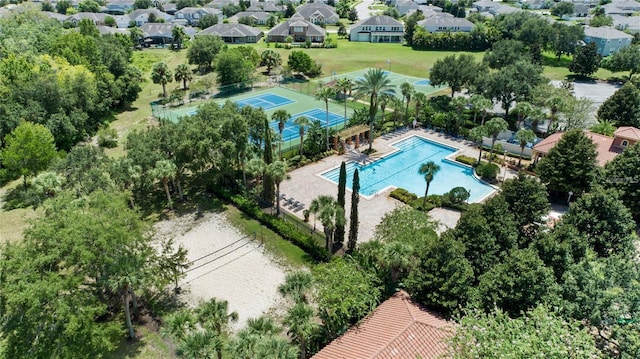 birds eye view of property with a residential view