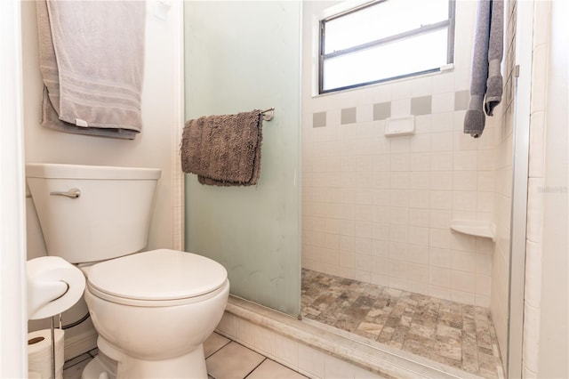 full bathroom with toilet and a stall shower