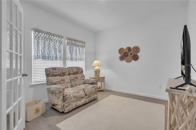 living area with baseboards