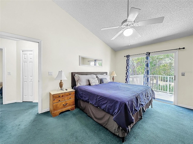 2040 Royal Bay Blvd Unit 30, Kissimmee, FL 34746 - bedroom with vaulted ceiling, carpet floors, a textured ceiling, and access to exterior