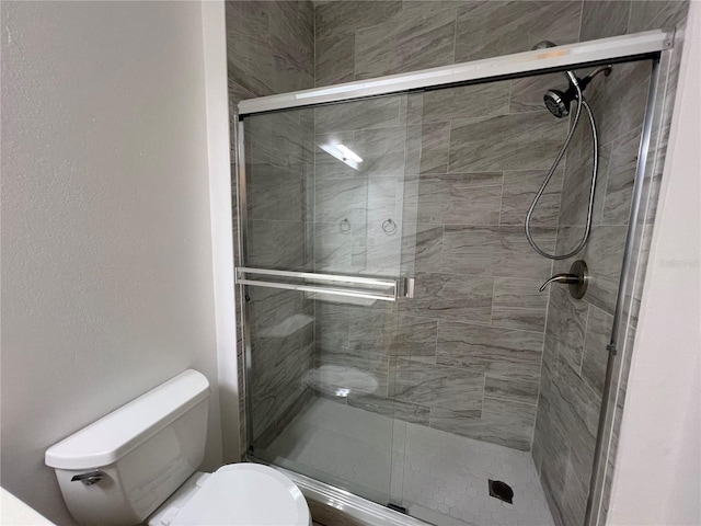 bathroom with toilet and a shower stall