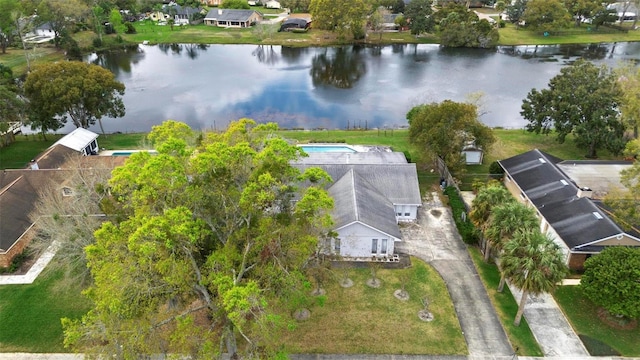 aerial view with a water view