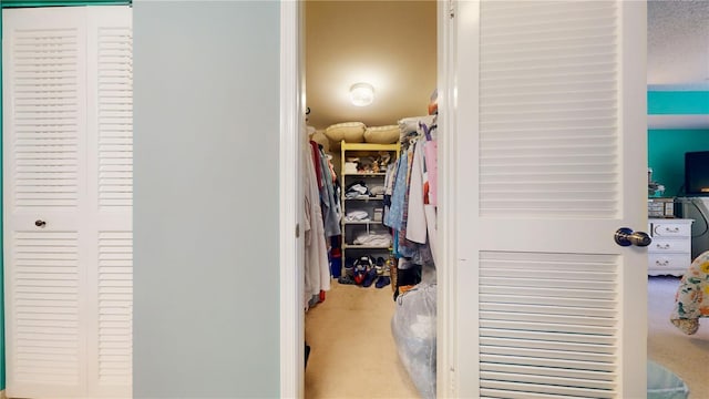 walk in closet featuring carpet