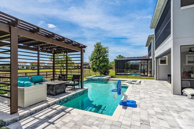 15724 Cutter Sail Pl, Winter Garden, FL 34787 - view of pool with a lanai, a pool with connected hot tub, a pergola, and a patio