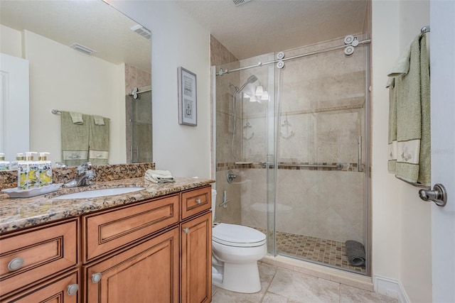 3203 S Washington Ave Unit 1002, Titusville, FL 32780 - bathroom with a stall shower, vanity, toilet, and a textured ceiling