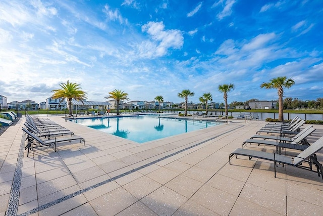 pool with a patio