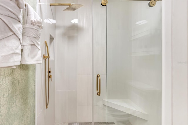 bathroom with a stall shower